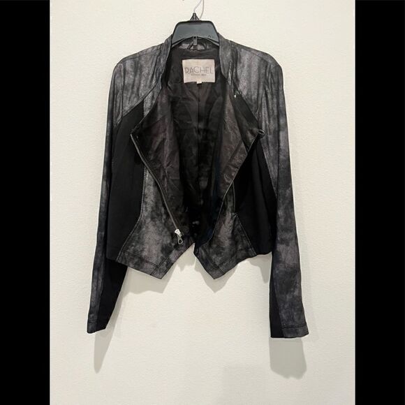 Rachael Ray stretch faux suede flowy Tie dye asymmetrical zip blazer - Picture 2 of 4